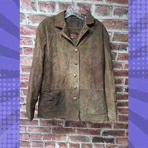 Vintage Men’s Leather Suede Shirt Jacket Brown Button Heavyweight Size L/XL